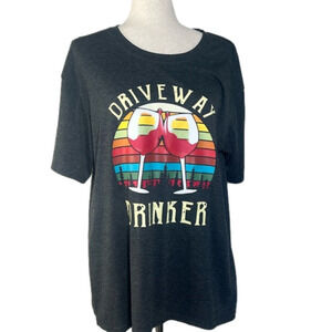 Women's Gray and Sunset Colors Graphic Tee-Driverway Drinker-Size XL‎